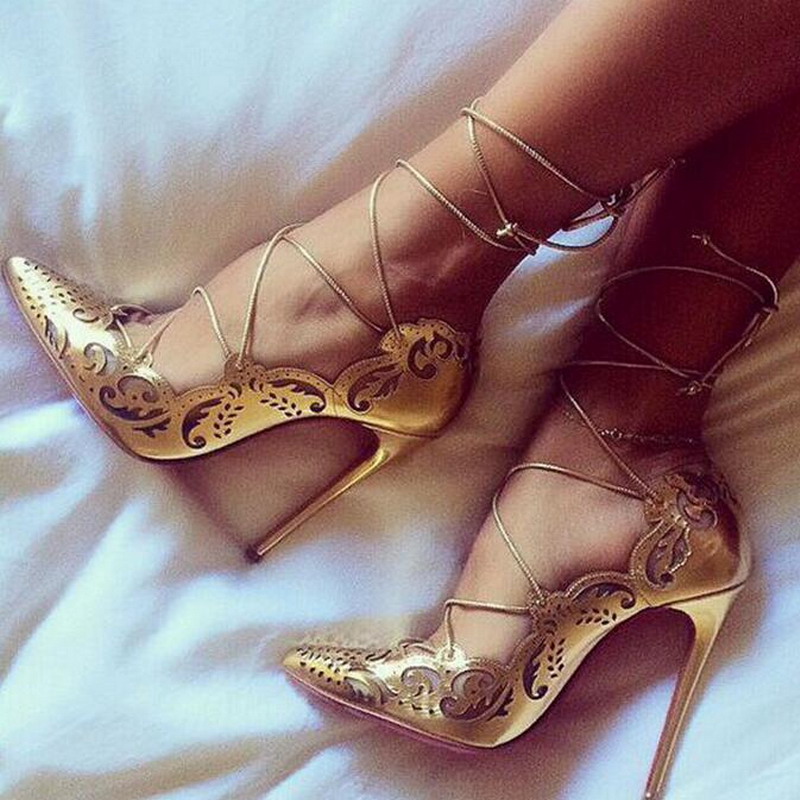 

2022 Fashion Women Laser Shoes Sexy Hollowe Shiny PatternTip Stiletto Heels Sandals Shallow Mouth Ankle Strap Pointed Toe 12cm Thin High Heel Ladies Party Pumps, Apricot