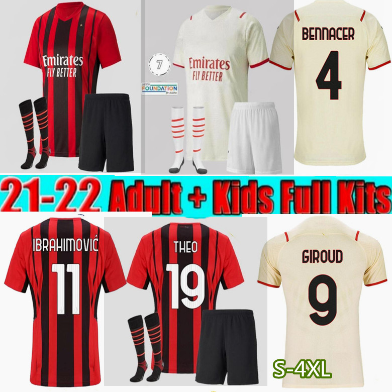 

adult Kids kit 20 21 AC IBRAHIMOVIC Milan soccer jersey PAQUETA BENNACER ROMAGNOLI CALHANOGLU THEO REBIC 2021 2022 football shirt S-4XL, Purple