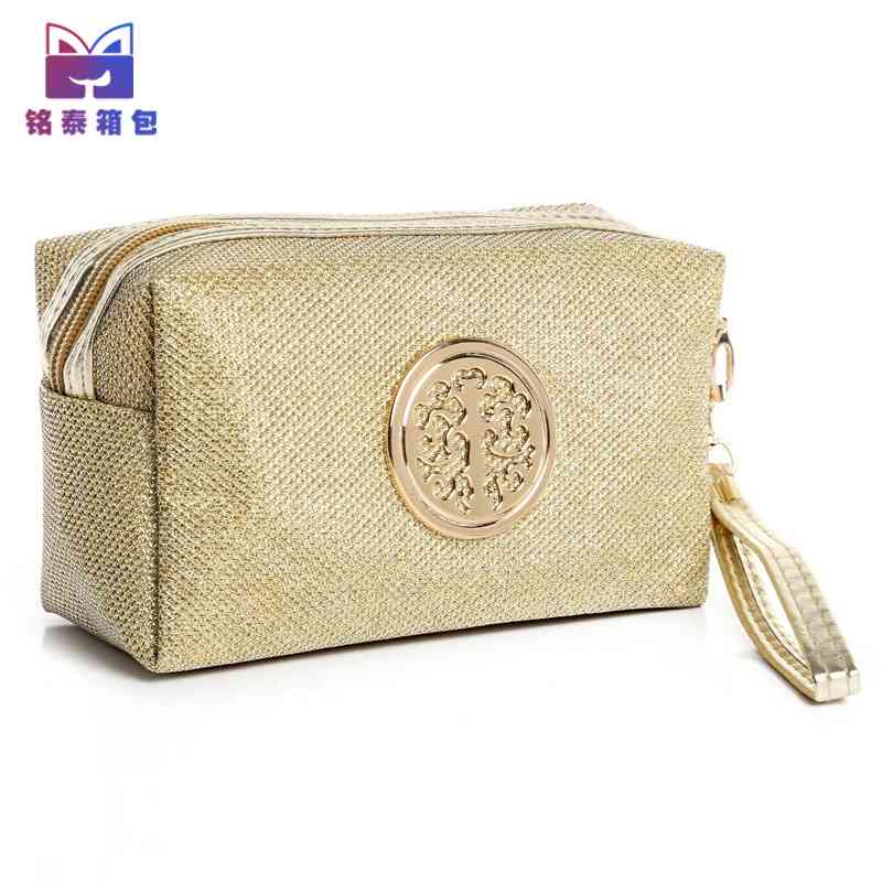 

Wind gold powder glite bright film octagonal cosmetic hand holding storage bag, Black