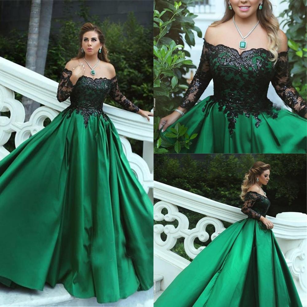 

2021 New Black-appliques Sleeves Off-the-shoulder A-line Elegant Prom Es Green Evening Gowns Formal Vestido Longo Festa Cymb