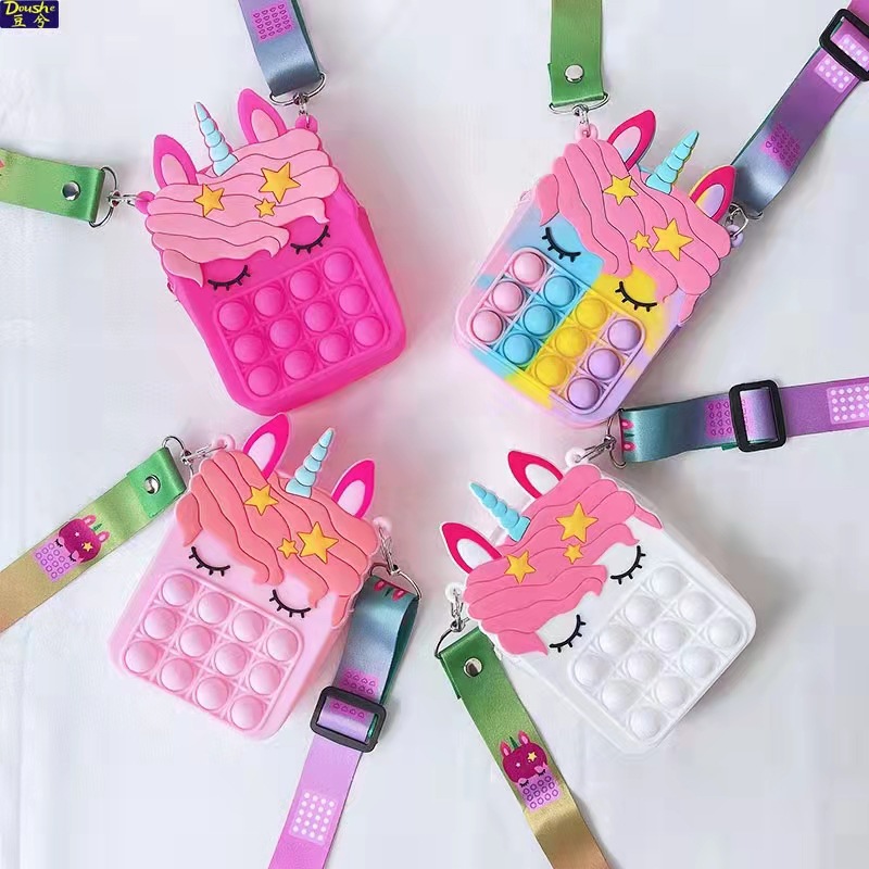 

Decompression Toys Push its Pops Fidget Colorful Unicorn-shaped Bag Feature Popper Bubble Fingertip Sensory Toy for Children Gifts