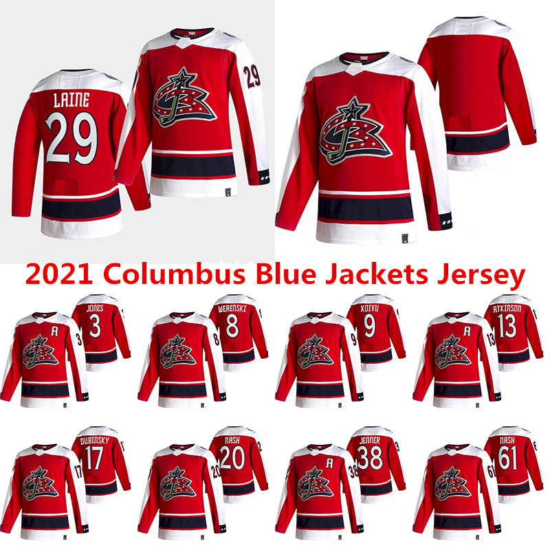 

Columbus Blue Jackets Jersey 2021 Reverse Retro 29 PATRIK LAINE 13 CAM ATKINSON 3 Seth Jones 71 Foligno 72 Sergei Bobrovsky hockey jerseys, Red