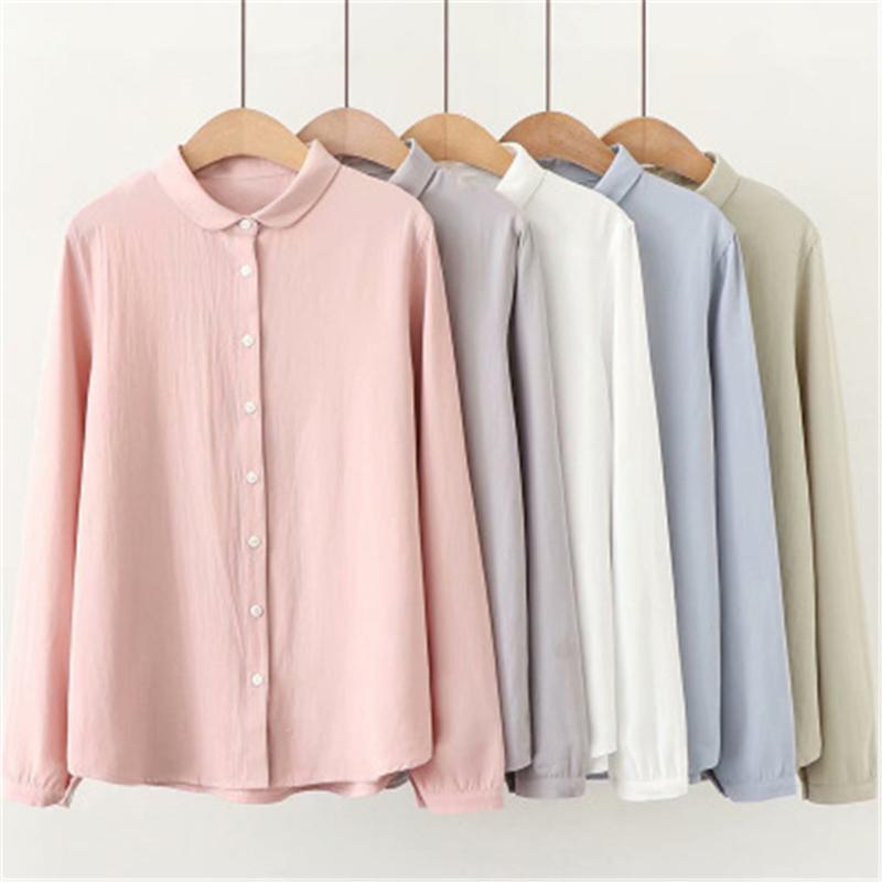 

Women's Blouses & Shirts 2022 Women Tops And Cotton Lady Long Sleeve Solid Color Office Work White Clothes Fashion Woman ZY5374