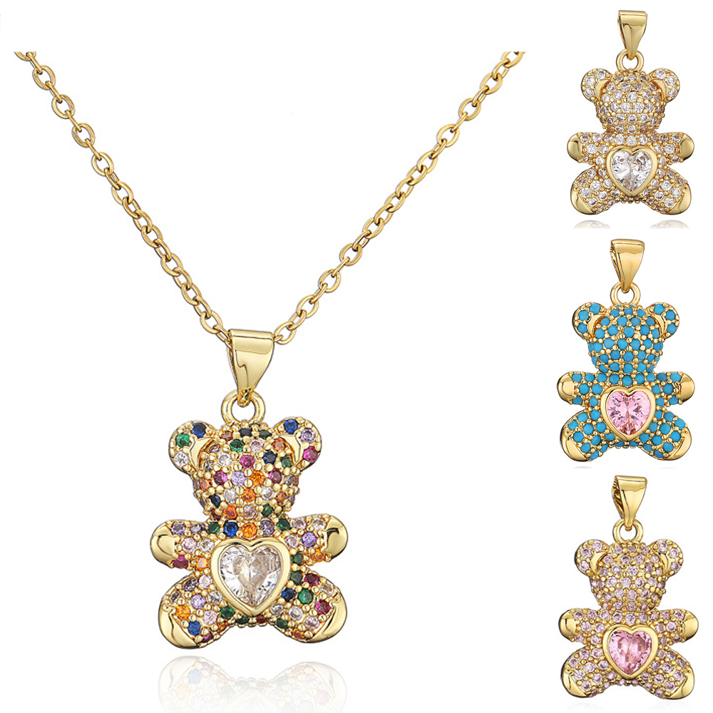 

2021 New Necklace Women Fashion Jewelry Bear Pendant Necklace 4 Colors Design Pave Setting Zircon Copper Collares Gold-chain