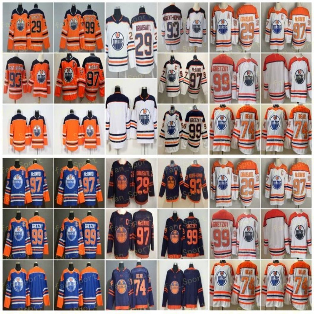 

Reverse Retro Edmonton Oilers Jersey Hockey 99 Wayne Gretzky 97 Connor McDavid 29 Leon Draisaitl 93 Ryan Nugent-Hopkins 74 Ethan Bear James Neal, As