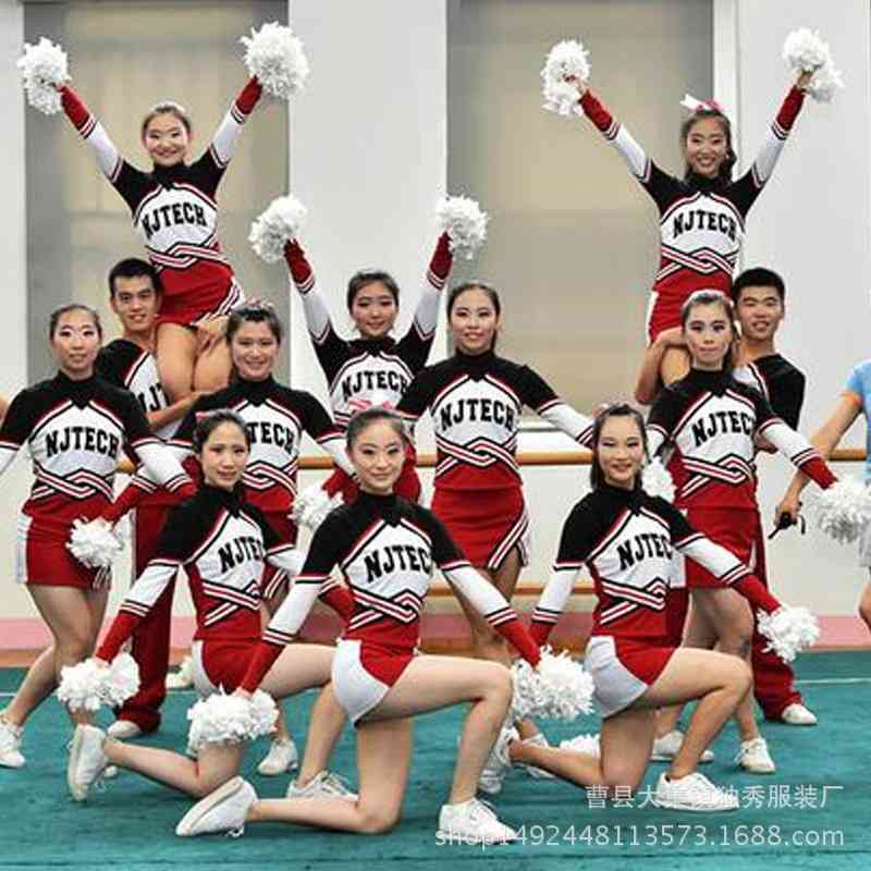 

New professional costume performance boys and girls cheerleading aerobics clothes, Black;red