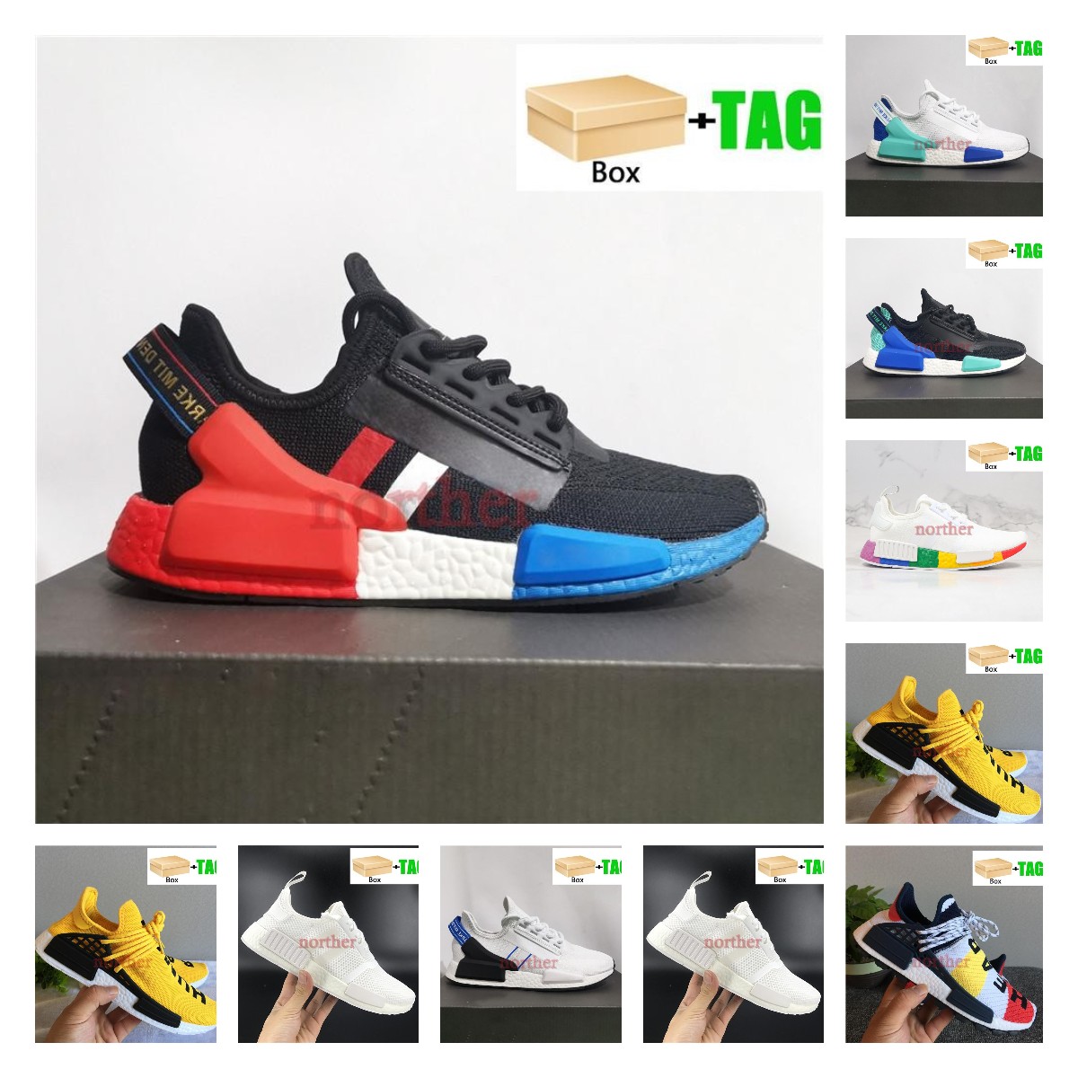

Fashion shoes With box NMD human race R1 V2 Running Shoes pride triple black white solar pack mother paris olive aqua oreo men women designer sneakers