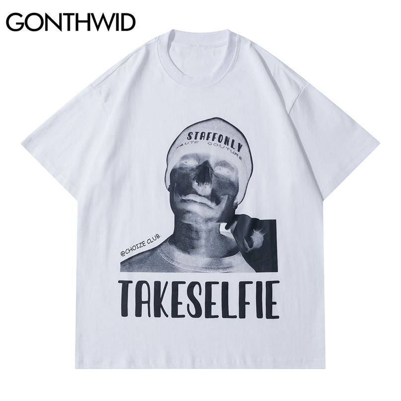 

Tshirts Hip Hop Takeselfie Punk Rock Gothic Tees Shirts Streetwear Harajuku Casual Cotton Summer Fashion T-Shirt Tops 210602, Black