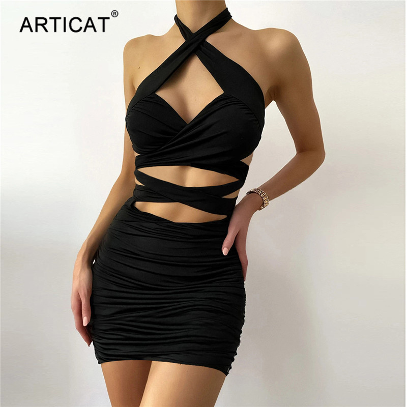 

sleeveless hollow out black sheath party dresses for women backless ruched fashion mini clubwear dress femme summerhigh quality, Black;gray