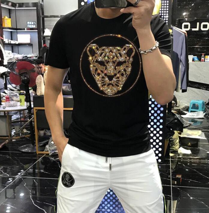

2021 New Diamond Stone Plus Size 5xl Simple Hot Drill with Short Sleeves Half Sleeve T-shirt of Thin Men Assembly N03w, Black