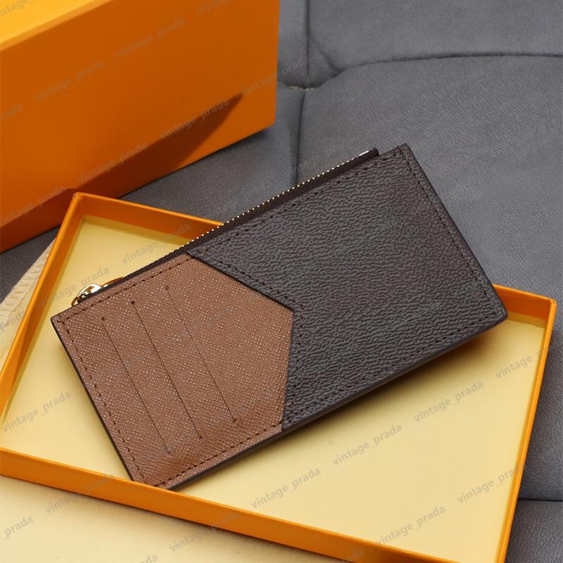 

Top quality Genuine Leather Holder Luxurys Designers Fashion handbag Men Women's COIN CARD Holders Black Lambskin Mini Wallets Key Purse Pocket Interior Slot, Brown grid