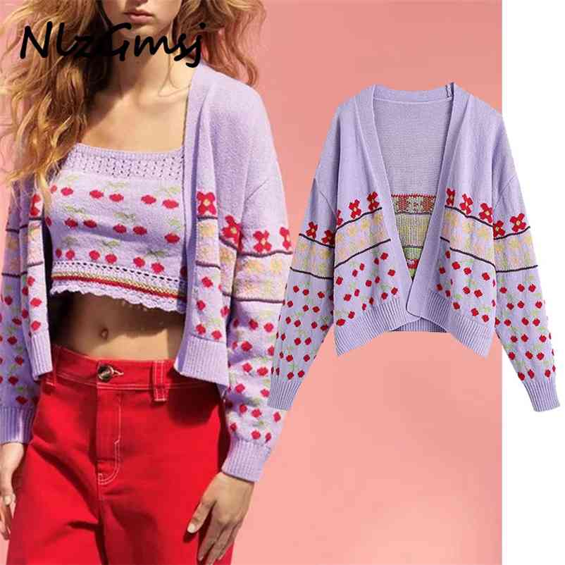 

Sweater Women Knit Spring Cardigan Long Sleeve Vintage Knitted Top Female Chic Front Sweaters 05 210628, As picture