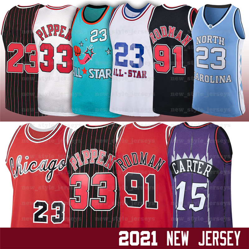 

NCAA MJ 33 Scottie 91 Dennis Pippen Rodman 15 Vince 23 MichaelJD Carter Retro 1995 1996 Ness Stitched Basketball Jerseys, Black;red
