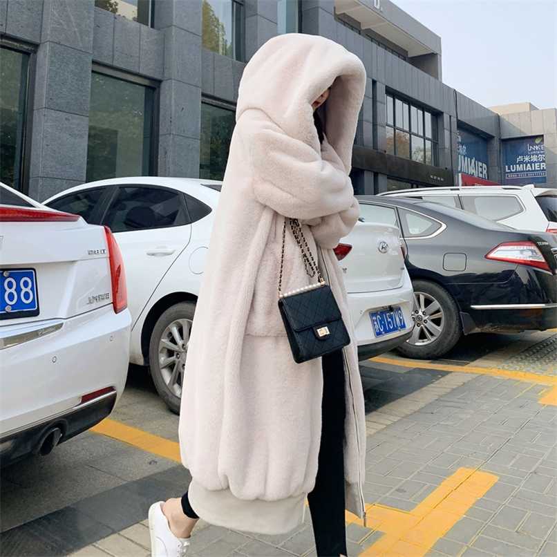 

Autumn Winter Faux Fur Coat Women Casual Luxury Long Oversize Loose Hooded Mane Fur Jacket Female Thick Warm Plush Outwear 211019, Apricot