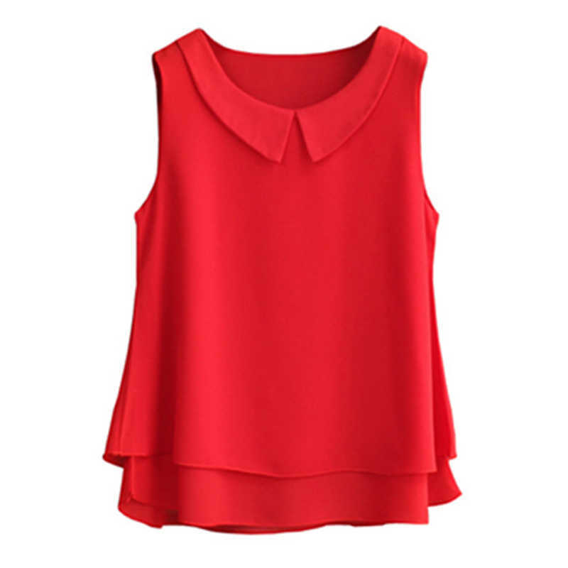 

Women's blouses sleeveless Peter pan Collar shirt For Women Chiffon Blouse Summer Casual Plus size 5XL Female Tops 210721, White