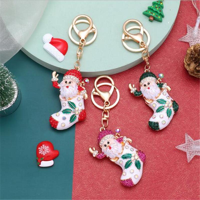 

Keychains 2021 Rhinestone Santa Claus Keychain Merry Christmas Decoration Snowman Year Friend Gift Xmas