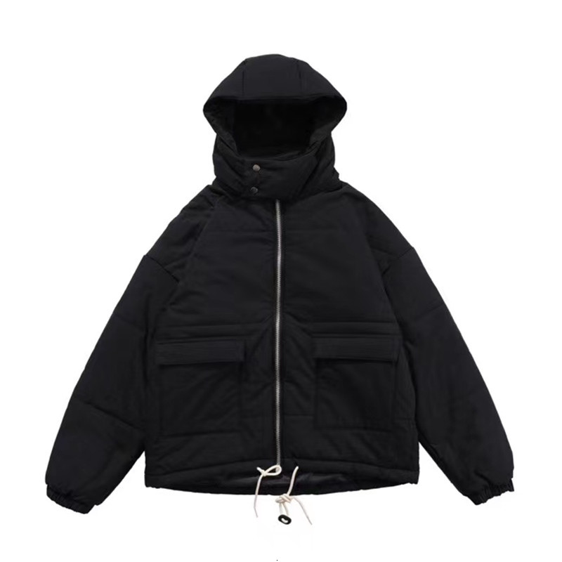 

2021 New Oversized Puffer Jacket Men Women Thick Represent Hooded Jackets Black Stand Collar Drawstring Zipper Coats Byfs