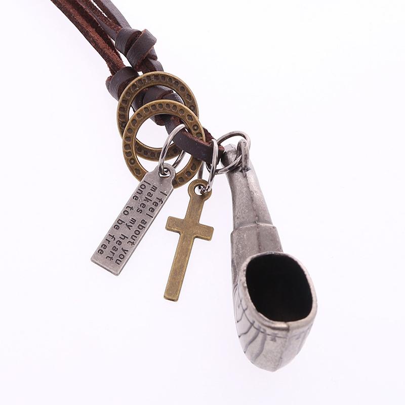 

Pendant Necklaces Genuine Leather Men Pendants With Pipe Punk Vintage Adjustable Brown Rope Chain Male Jewelry Men's Jewellery