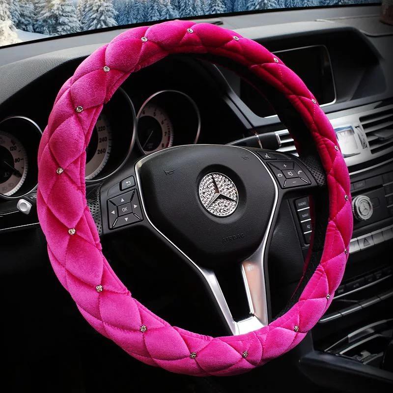 

Steering Wheel Covers Winter Cover Diamond Crystal Plush Steering-Wheel Cases Auto Interior Accessories For Women Girls