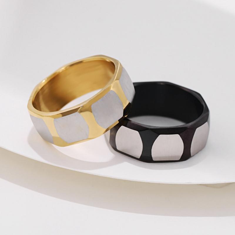 

Cluster Rings 8MM Double Color Wide For Men Retro Stainless Steel Ring Smooth Simple Statement Jewelry Male Gift Party WC021, Golden;silver