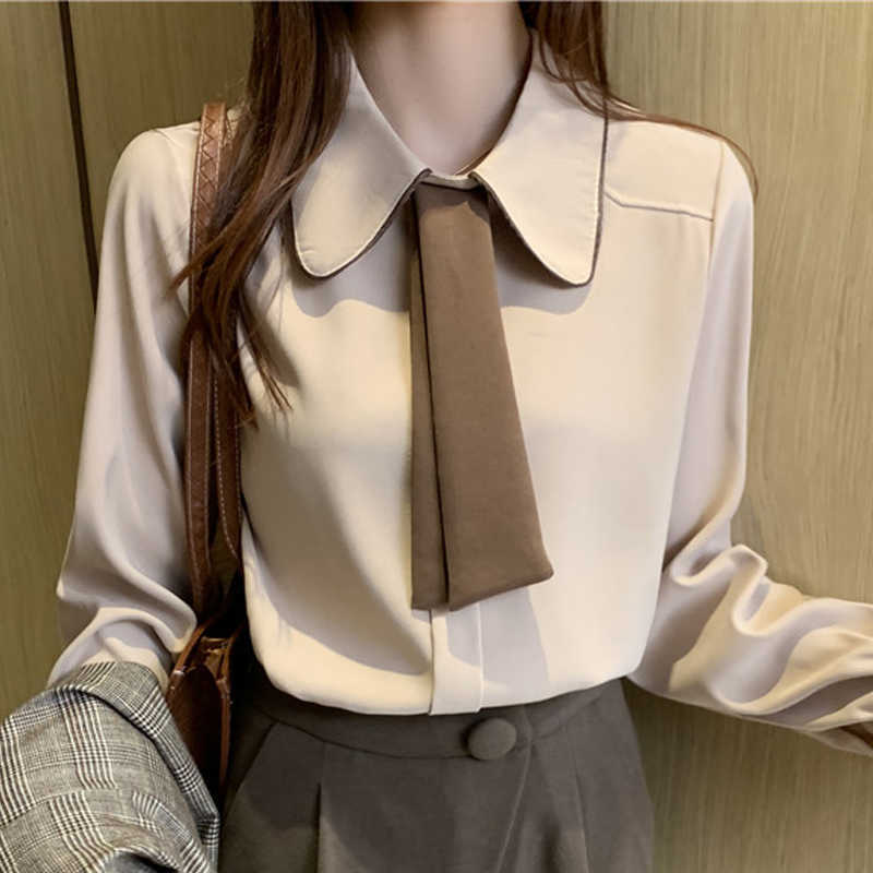 

Long Sleeve Chiffon Blouse Shirt Blouse Women Blusas Mujer De Moda Turn Down Collar Office Blouse Tops Women Clothing E78 210602, White