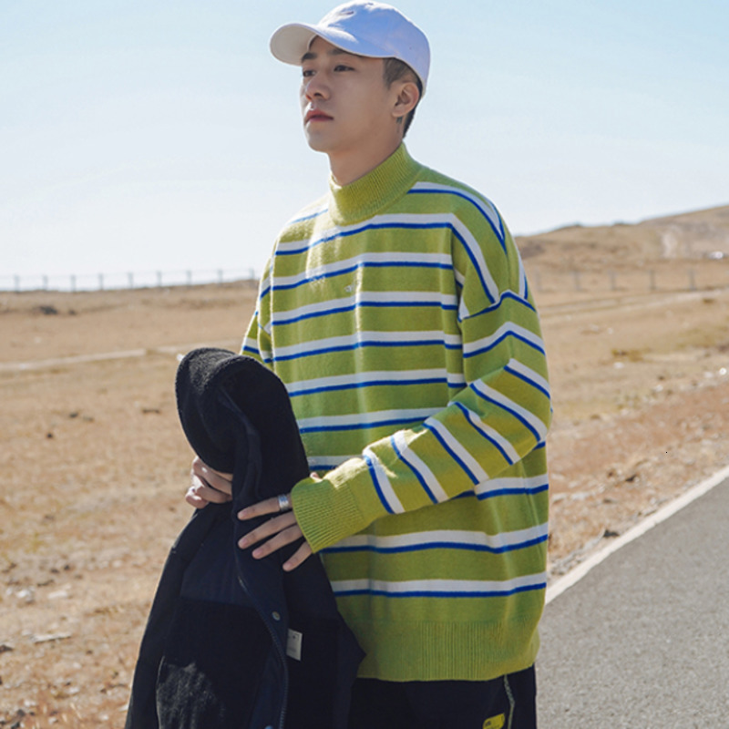 

2021 New Autumn Winter Striped Sweater Men's Warm Fashion Casual Knitted Pullover Men Streetwear Knitting Sweaters Mens Clothes M6iy, Orange
