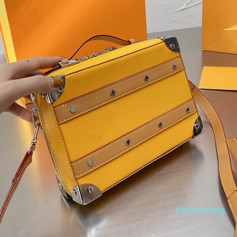 

Designer- Mens Shoulder Bag Vintage Fashion Box Crossbody Handbag Women Genuine Leather Squared Case Handbags, Yellow