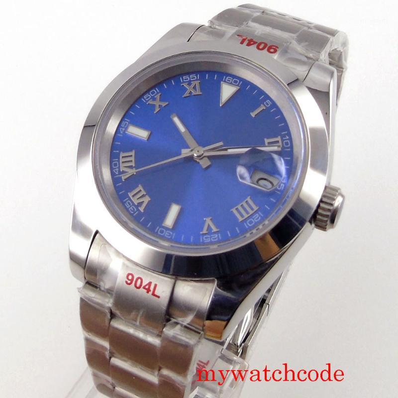

Automatic Men Watch Blue Sterile Dial Date Polished Bezel Oyster Bracelet Sapphire Glass Wristwatches, Mingzhu movement