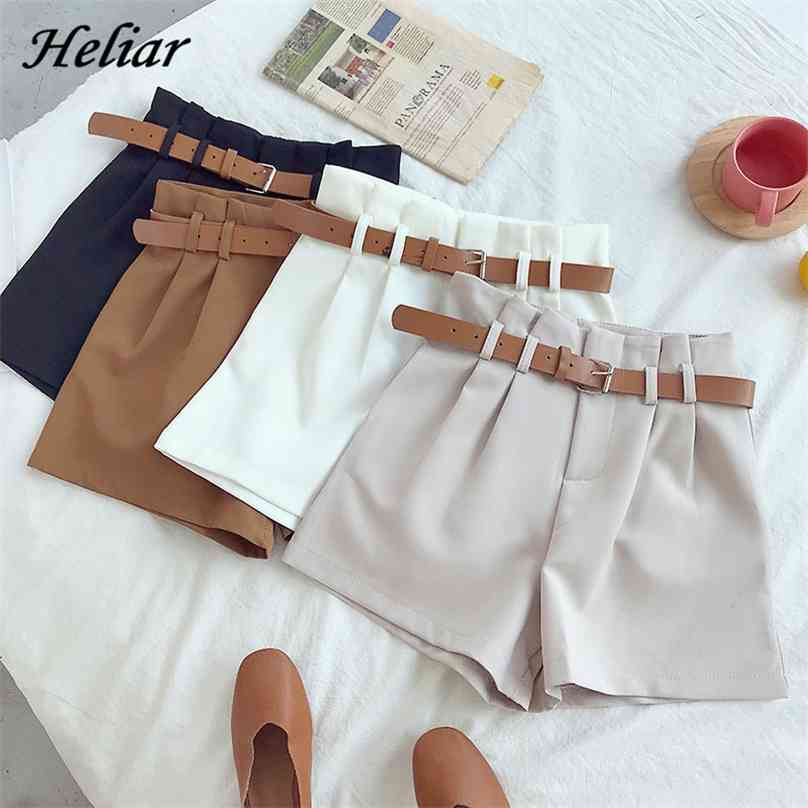 

HELIAR Office Lady Spring Women Shorts Solid With Sashes Female Pockets Casual 210719, White