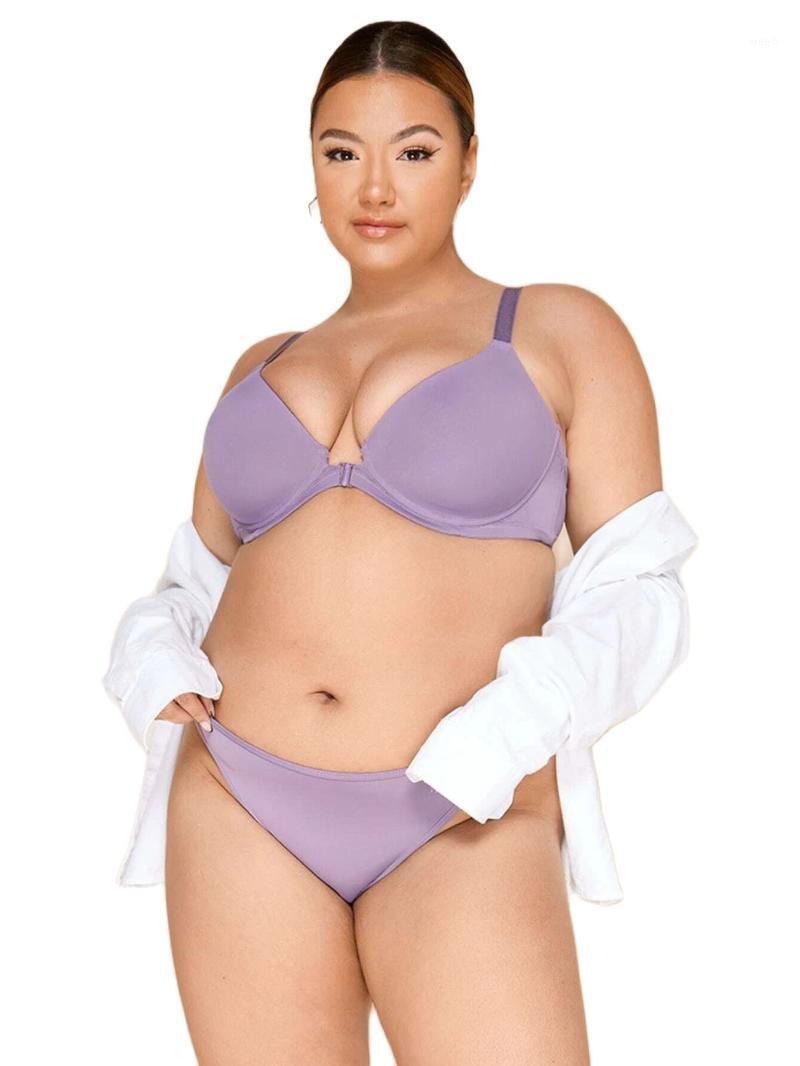 

Bras Sets Bra & Panty Front Closure Padded Push Up Plus Size Big Chest Brest Underwear Set Lingerie Brassiere 95 100 C D E Cup, Purple bra panty set