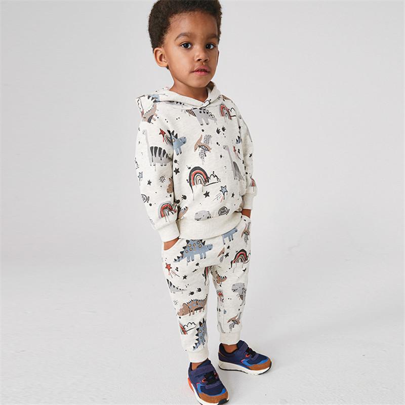 

Clothing Sets Kids Outfits Dinosaurs Printed Cute Cotton Boys Girls For Autumn Spring 2 Pcs Shirts + Pants, White