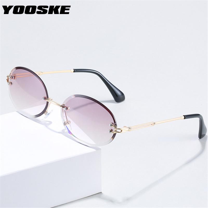 

Sunglasses YOOSKE Small Oval Women's Luxury Metal Cutting Lens Sun Glasses Female Gradient Shades Rimless Eyeglasses UV400