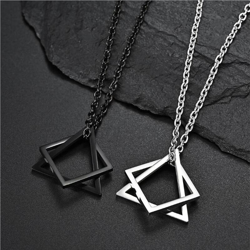 

Pendant Necklaces Hip Hop Stainless Steel Geometric Necklace For Men Triangle Square Interlocking Chain Street Wear Rock Jewelry