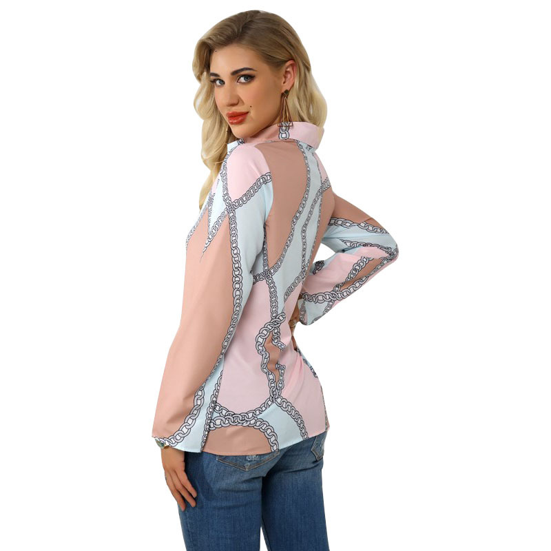 

2021 New Design Women Office Blouse Turn Down Collar Long Sleeve Plus Size Clothes Chain Print Shirt Womens Tops and Blouses Uat9, Purple