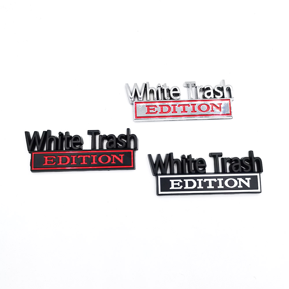 

2PCS/SET White Trash Whitetrash Edition Emblem Badge Sticker For Ford F-150 F250 F350 Silverado GMC Hummer, As picture