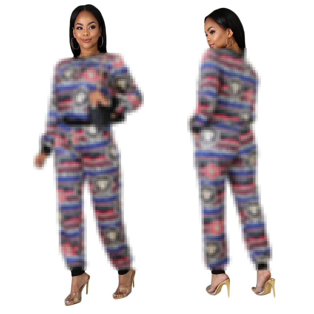 

Classic Fashion Tracksuits Sexy Casual Printing Long Sleeves Pants European and American Women Leisure Two Piece Set -2XL, J2103-colorful
