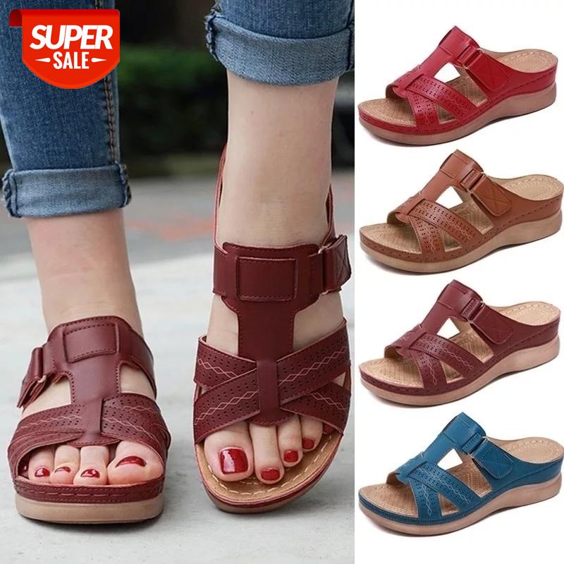 

PUIMETNIUA Summer Women Premium Orthopedic Open Toe Sandals Vintage Anti-slip Breathable Leather Casual Female Platform Shoes #Ku5f, Black