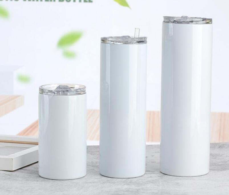 

Sublimation Straight Tumbler 15-20-30oz Blank Skinny Tumblers Stainless Steel Vacuum Insulated Car Mug with METAL Straw Bursh and Rubber 202, With metal straw/brush/rubber bottom
