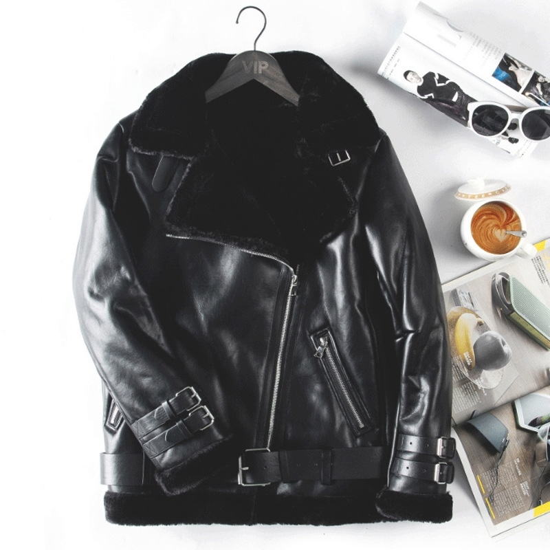 

2020 autumn winter fur integrated new women's wear loose Plush thickened silhouette lamb wool motorcycle coat women, Black skin and yellow hair