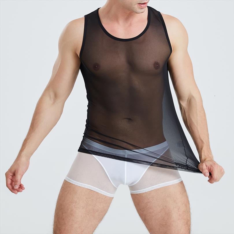 

men vest man slim sleeveless undershirt tanks boxer transparent underwear set breathable lingerie singlet elastic, White;black