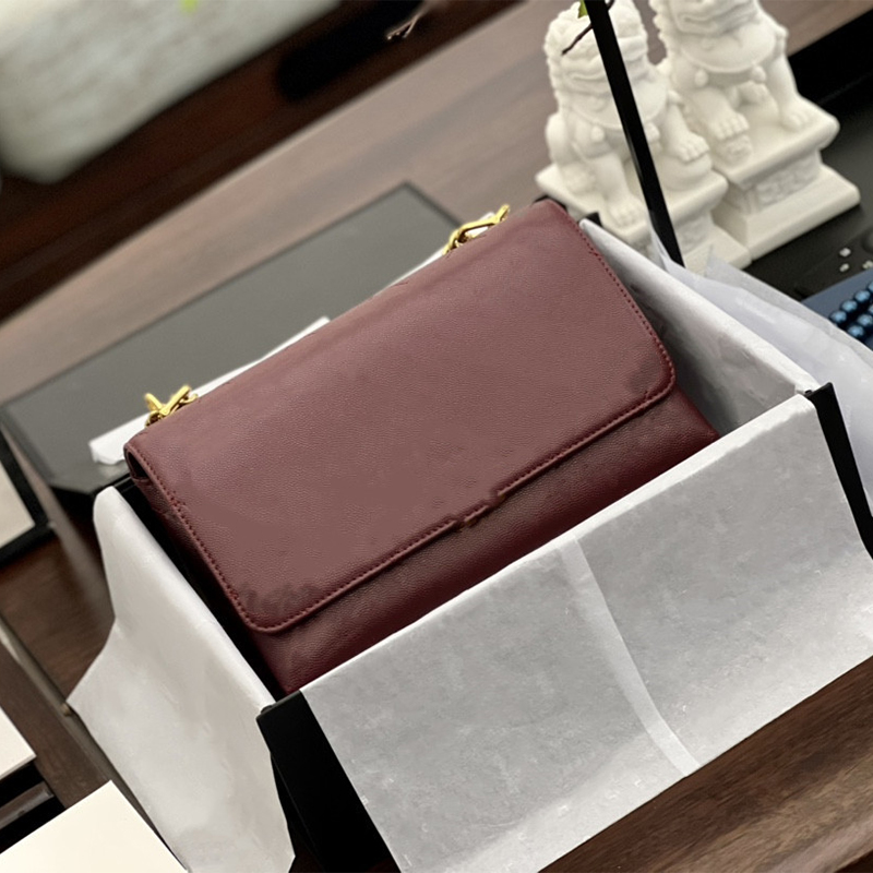 

2022 New Cowhide High-End Designer Shoulder Bag Flip Chain Diamond Plaid Quilted Outdoor Sacoche Large Capacity 24cm Female Big-Name Luxury Wallet Messenger Bag, Black