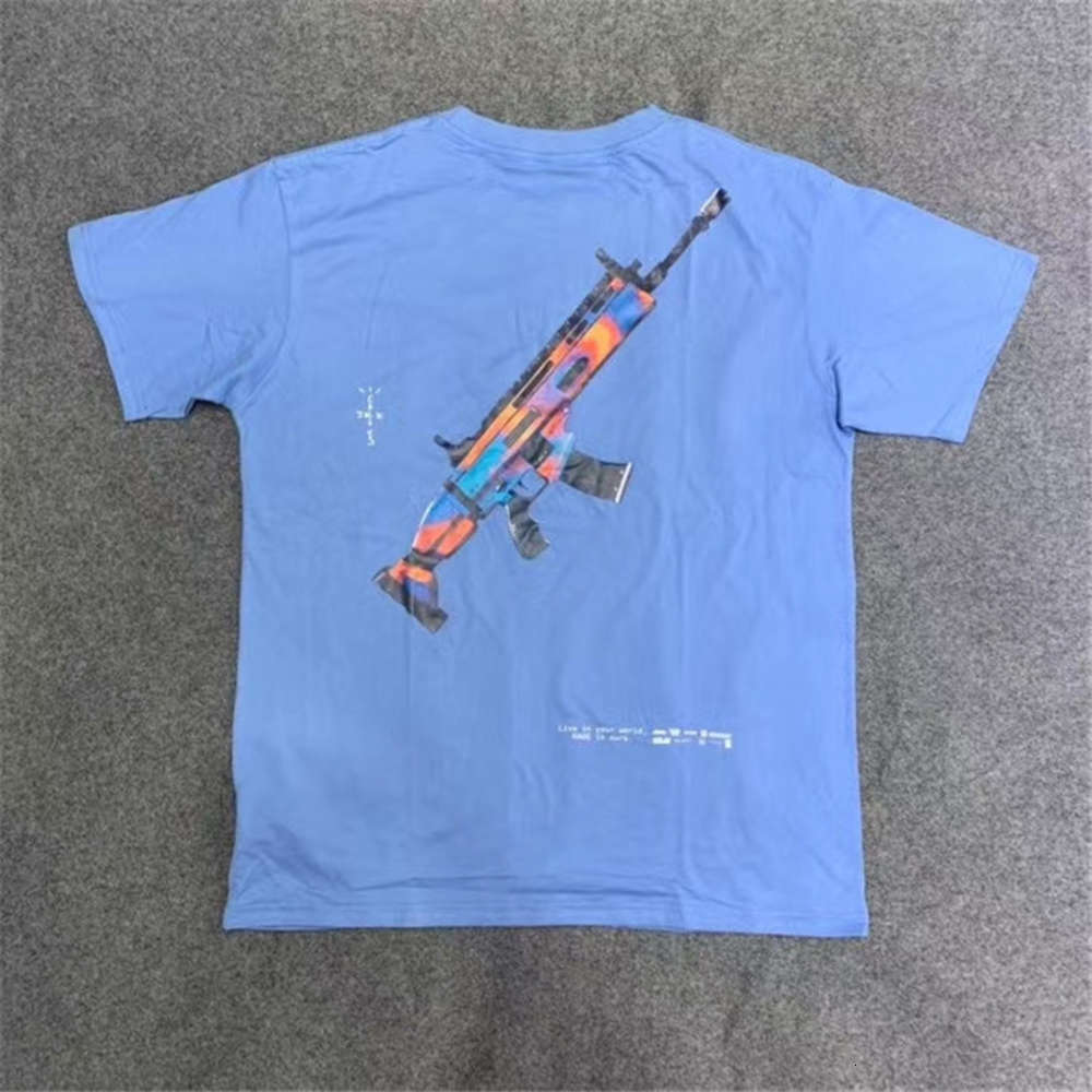 

Travis Scott Astronomical Gun Litter Printed T-shirt Men Women Summer Style Couples Cato Tops Teas, White;black
