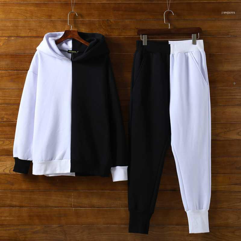 

Men's Tracksuits Spring Mens White Black Patchwork Hip Hop Hoodie Pants Two Piece Set Man Plus Size 6XL Hoody Streetwear Sports Suits Jogger, Gray