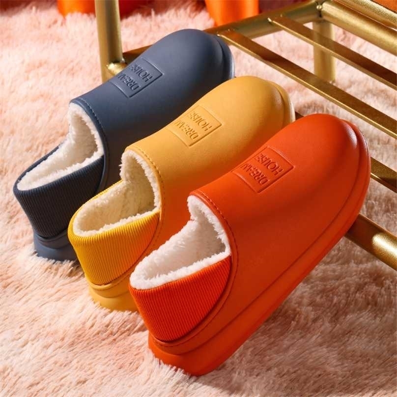 

Winter Slipper Warm Men Shoes Waterproof Couples Non-Slip Plush Cotton Indoor Out Leather Bread With Shoe 211110, Red