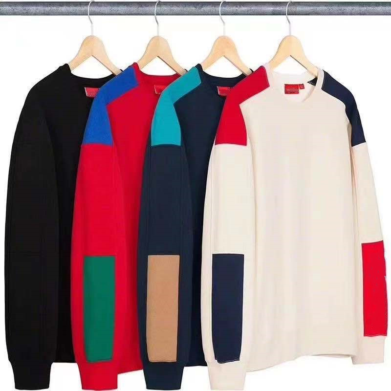 

designer sup winter hoodie men's 19ss formula crewneck plus velvet round neck stitching pullover sweatshirts hoodies, Black