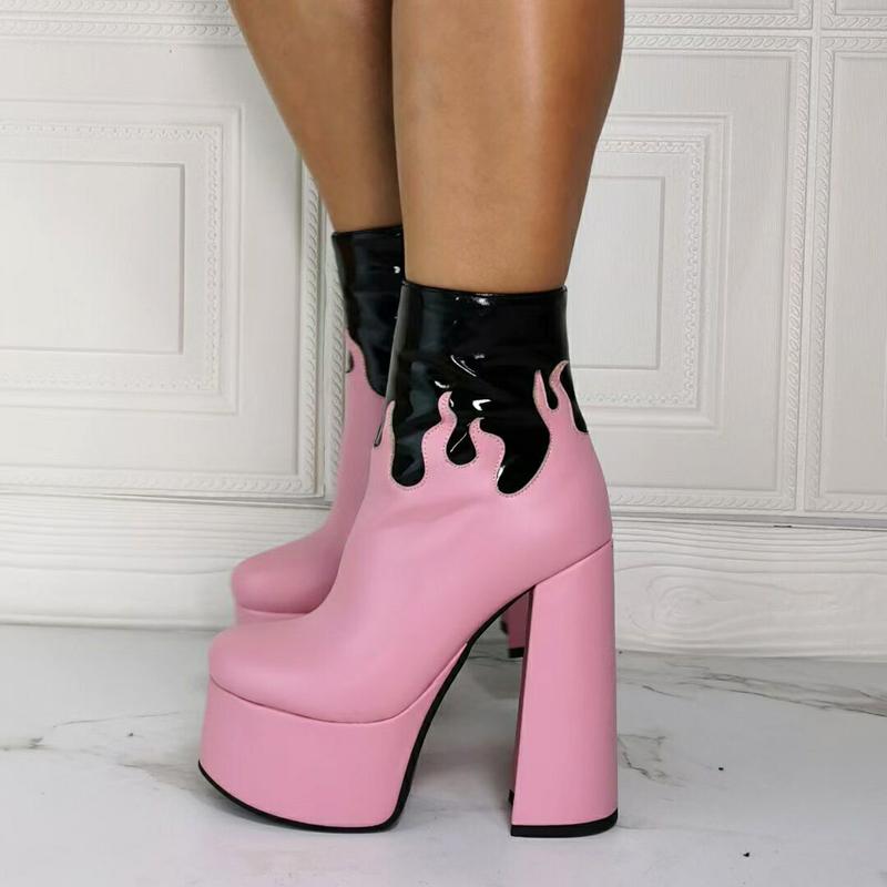 

Boots Ladies Splash Ink High Top Pink Platform Chunky Heels Ankle Girl's Club Fashion Short