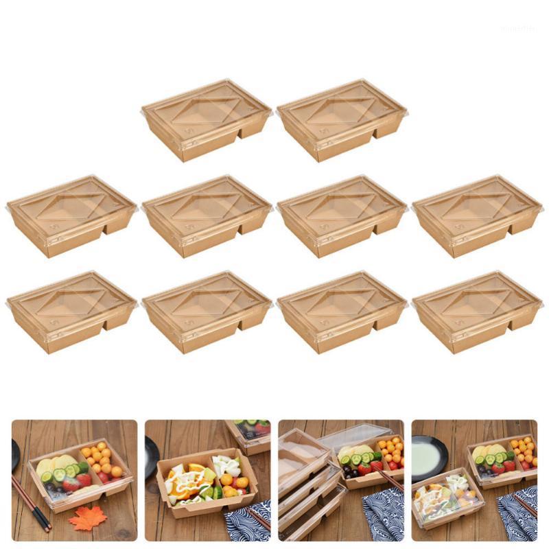 

Gift Wrap 100Pcs Food Takeaway Boxes Simple Salad With Lids Two-gird Box (Brown)