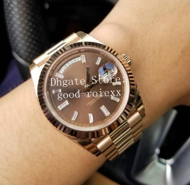 

10 Style Men Rose Gold Brown Rectangle Crystal Dial BP Factory Automatic 2813 Asia Men's Watch Time Day Date 228235 Diamond 218235 Watches, Yellow gold black dial