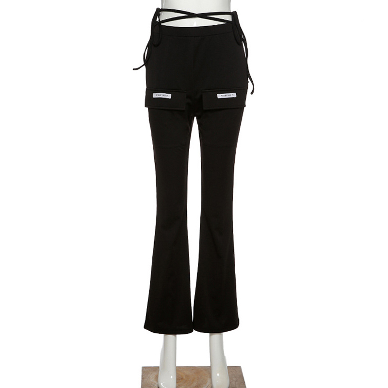 

2021 Small Flare Black Elegant Women Elastic High Waist Ankle-length Pants Autumn New Chic Design Solid Trousers G4nr