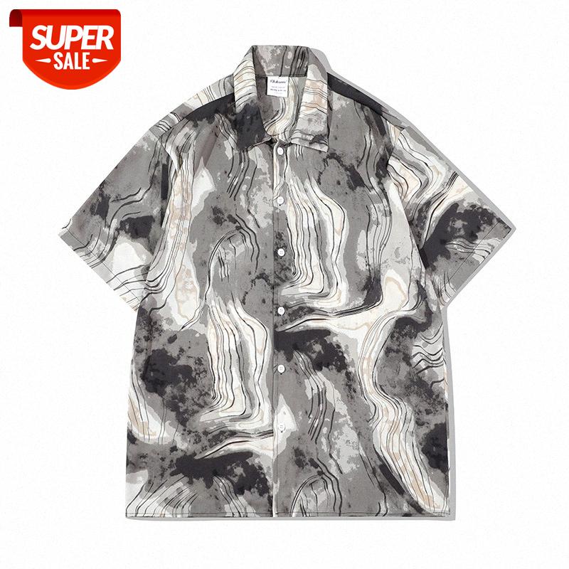 

Japanese retro beach flower Weiyi short-sleeved shirt for men and women BF wind loose couple casual jacket #GS36, White;black